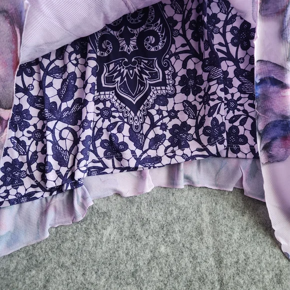 NWT One World Lace V Neck 3/4 Sleeve Stretch Knit Tunic Top Women's 1X Purple - Picture 8 of 12